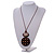 Long Cotton Cord Wooden Pendant with Dotted Motif In Dark Brown - 76cm L - view 3
