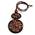 Long Cotton Cord Wooden Pendant with Leaf Motif In Dark Brown - 76cm L - view 5