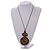 Long Cotton Cord Wooden Pendant with Leaf Motif In Dark Brown - 76cm L - view 7