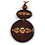 Long Cotton Cord Wooden Pendant with Floral Motif In Dark Brown - 76cm L
