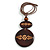 Long Cotton Cord Wooden Pendant with Floral Motif In Dark Brown - 76cm L - view 2