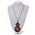 Long Cotton Cord Wooden Pendant with Tribal Motif In Dark Brown - 76cm L - view 3