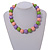 Chunky Pink/Lilac/Lime Green Round Bead Wood Flex Necklace - 48cm Long - view 3