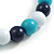 Chunky White/ Turquoise/ Dark Blue Round Bead Wood Flex Necklace - 48cm Long - view 5