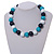 Chunky White/ Turquoise/ Dark Blue Round Bead Wood Flex Necklace - 48cm Long - view 3