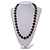 Brown Painted Wood and Silver Tone Acrylic Bead Long Necklace - 70cm L - view 3