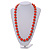 Orange Painted Wood and Silver Tone Acrylic Bead Long Necklace - 70cm L - view 3