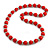 Red Painted Wood and Silver Tone Acrylic Bead Long Necklace - 70cm L