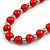 Red Painted Wood and Silver Tone Acrylic Bead Long Necklace - 70cm L - view 5