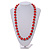 Red Painted Wood and Silver Tone Acrylic Bead Long Necklace - 70cm L - view 2