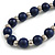 Dark Blue Painted Wood and Silver Tone Acrylic Bead Long Necklace - 70cm L - view 4