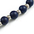 Dark Blue Painted Wood and Silver Tone Acrylic Bead Long Necklace - 70cm L - view 5
