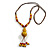 Dusty Yellow/ Red Ceramic Bead Tassel Necklace with Brown Silk Cord/ 70-80cmL/ Adjustable