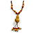 Dusty Yellow/ Red Ceramic Bead Tassel Necklace with Brown Silk Cord/ 70-80cmL/ Adjustable - view 2