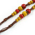 Dusty Yellow/ Red Ceramic Bead Tassel Necklace with Brown Silk Cord/ 70-80cmL/ Adjustable - view 5
