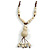 Antique White Ceramic Bead Tassel Necklace with Brown Silk Cord/ 70-80cmL/ Adjustable - view 2