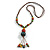 Multicoloured Ceramic Bead Tassel Necklace with Brown Silk Cord/ 70-80cmL/ Adjustable