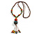 Multicoloured Ceramic Bead Tassel Necklace with Brown Silk Cord/ 70-80cmL/ Adjustable - view 8
