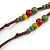 Multicoloured Ceramic Bead Tassel Necklace with Brown Silk Cord/ 70-80cmL/ Adjustable - view 6