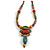 V Shape Multicoloured Ceramic Beaded Necklace with Brown Silk Cords - 66-76cm/ Adjustable - view 2