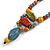 V Shape Multicoloured Ceramic Beaded Necklace with Brown Silk Cords - 66-76cm/ Adjustable - view 4