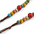 V Shape Multicoloured Ceramic Beaded Necklace with Brown Silk Cords - 66-76cm/ Adjustable - view 5