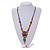 V Shape Multicoloured Ceramic Beaded Necklace with Brown Silk Cords - 66-76cm/ Adjustable - view 3