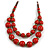 Red Ceramic Layered Brown Silk Cord Necklace - 60-70cm L/ Adjustable - view 2