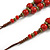 Red Ceramic Layered Brown Silk Cord Necklace - 60-70cm L/ Adjustable - view 8