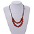 Red Ceramic Layered Brown Silk Cord Necklace - 60-70cm L/ Adjustable - view 3