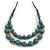 Dusty Blue Ceramic Layered Brown Silk Cord Necklace - 60-70cm L/ Adjustable - view 2