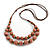 Dusty Pink Ceramic Layered Brown Silk Cord Necklace - 60-70cm L/ Adjustable