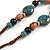 Blue/ Pink Oval/ Round Ceramic Bead Flower Tassel Necklace with Brown Silk Cord/ 70-80cmL/ Adjustable - view 6