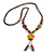 Multicoloured Oval/ Round Ceramic Bead Flower Tassel Necklace with Brown Silk Cord/ 70-80cmL/ Adjustable - view 8