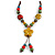Multicoloured Oval/ Round Ceramic Bead Flower Tassel Necklace with Brown Silk Cord/ 70-80cmL/ Adjustable - view 2