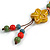 Multicoloured Oval/ Round Ceramic Bead Flower Tassel Necklace with Brown Silk Cord/ 70-80cmL/ Adjustable - view 7