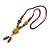 Multicoloured Oval/ Round Ceramic Bead Flower Tassel Necklace with Brown Silk Cord/ 70-80cmL/ Adjustable - view 9