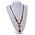 Multicoloured Oval/ Round Ceramic Bead Flower Tassel Necklace with Brown Silk Cord/ 70-80cmL/ Adjustable - view 3