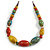 Multicoloured Round/ Oval Ceramic Bead Brown Silk Cords Necklace 60-70cm L/ Adjustable - view 2