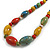 Multicoloured Round/ Oval Ceramic Bead Brown Silk Cords Necklace 60-70cm L/ Adjustable - view 5