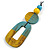 O-Shape Yellow/ Teal Washed Wood Pendant with Black Cotton Cord - 88cm L/ 13cm Pendant - view 3