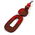 O-Shape Red/ Brown Painted Wood Pendant with Black Cotton Cord - 88cm L/ 13cm Pendant - view 2