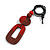 O-Shape Red/ Brown Painted Wood Pendant with Black Cotton Cord - 88cm L/ 13cm Pendant - view 6