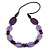 Long Lilac/ Purple Wood Bead with Black Faux Leather Cord Necklace - 88cm L