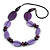 Long Lilac/ Purple Wood Bead with Black Faux Leather Cord Necklace - 88cm L - view 2
