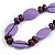 Long Lilac/ Purple Wood Bead with Black Faux Leather Cord Necklace - 88cm L - view 6