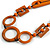 Long Geometric Rusty Orange Painted Wood Bead Black Cord Necklace - 100cm Max/ Adjustable - view 4