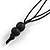 Long Geometric Brown Painted Wood Bead Black Cord Necklace - 100cm Max/ Adjustable - view 4
