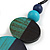 Double Bead Blue/ Turquoise Washed Wood Pendant with Black Cotton Cord - 80cm Max/ 12cm Pendant - view 4