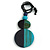 Double Bead Blue/ Turquoise Washed Wood Pendant with Black Cotton Cord - 80cm Max/ 12cm Pendant - view 2